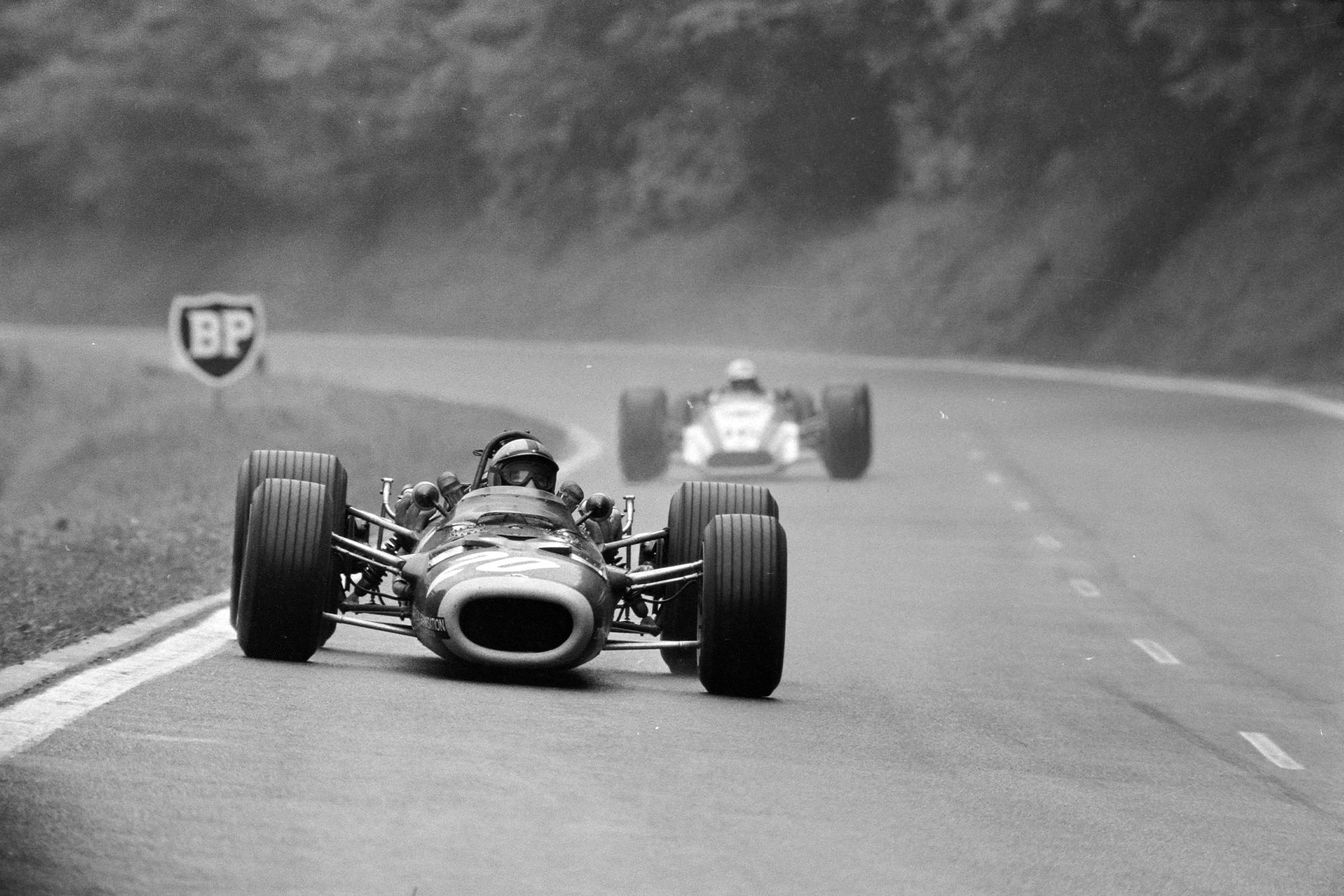 Pedro Rodriguez, BRM P133, leads John Surtees, Honda RA301.