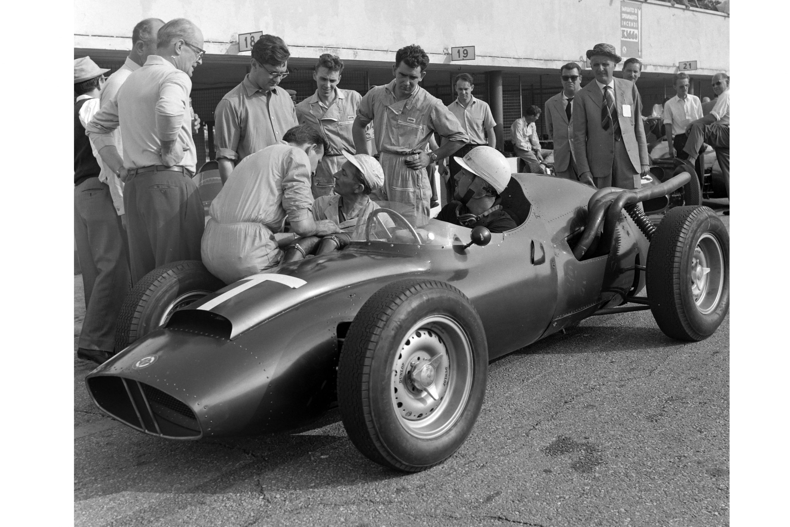 Jo Bonnier in the BRM P25 'T' car in the pits
