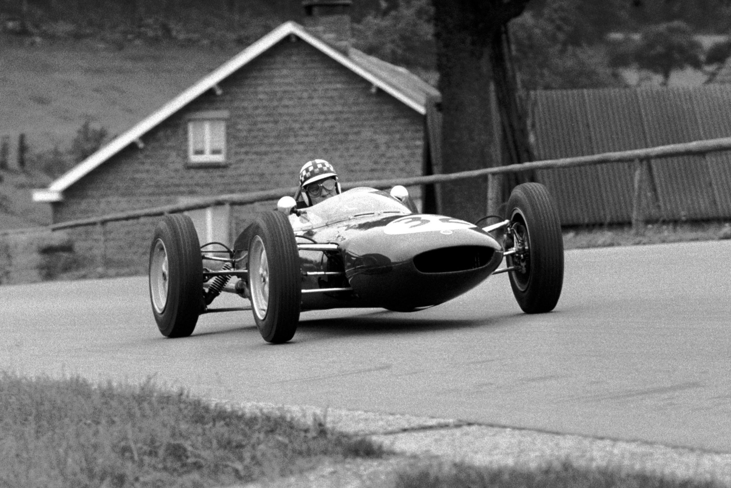 Innes Ireland driving hsi Lotus 21, back from his lay off caused by a broken leg at Monaco.
