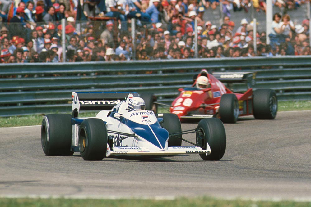 Riccardo Patrese's Brabham leads the Ferrari of Rene Arnoux.