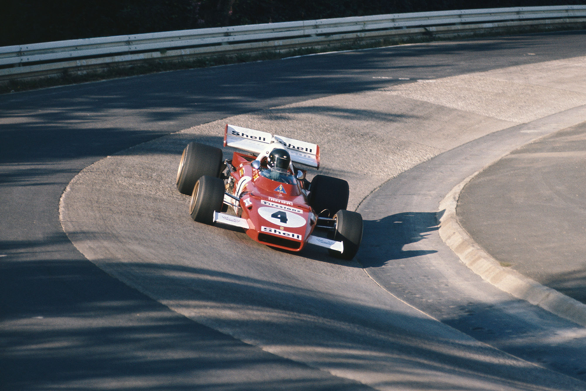 Jacky Ickx takes his Ferrari though the Karussell.