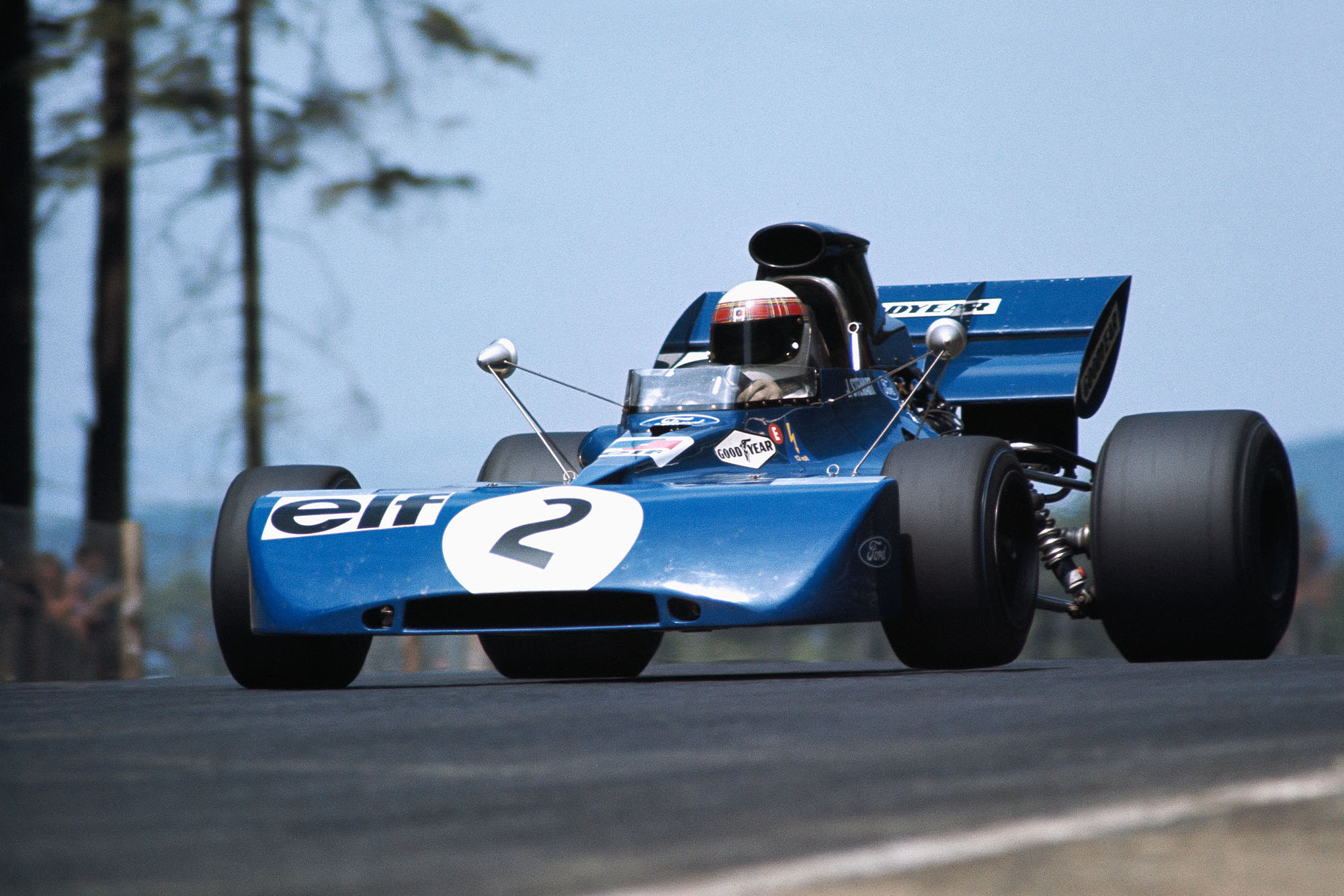 Jackie Stewart takes off through the Flugplatz on his way to winning the 1971 German Grand Prix.