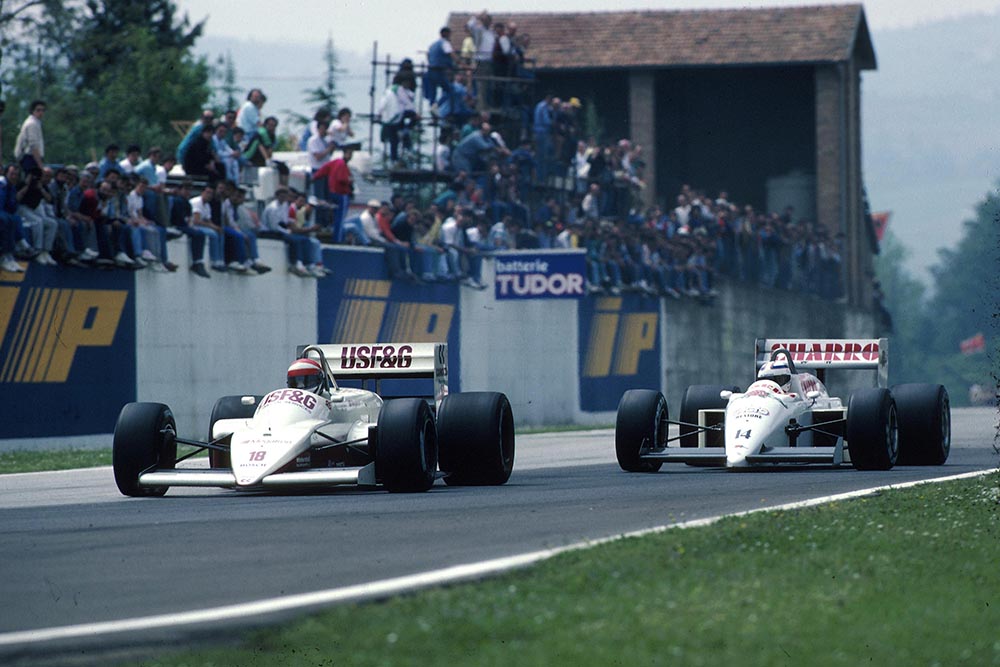 Eddie Cheever (Arrows A10) leads Pascal Fabre(AGS JH22).