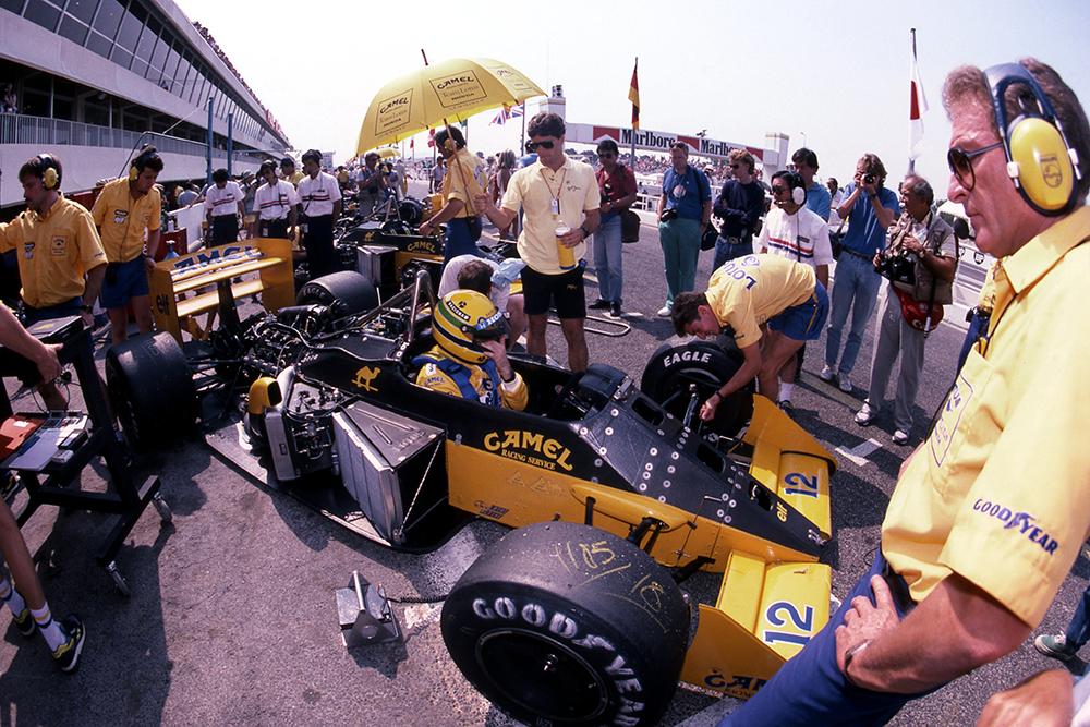Ayrton Senna in the pits.