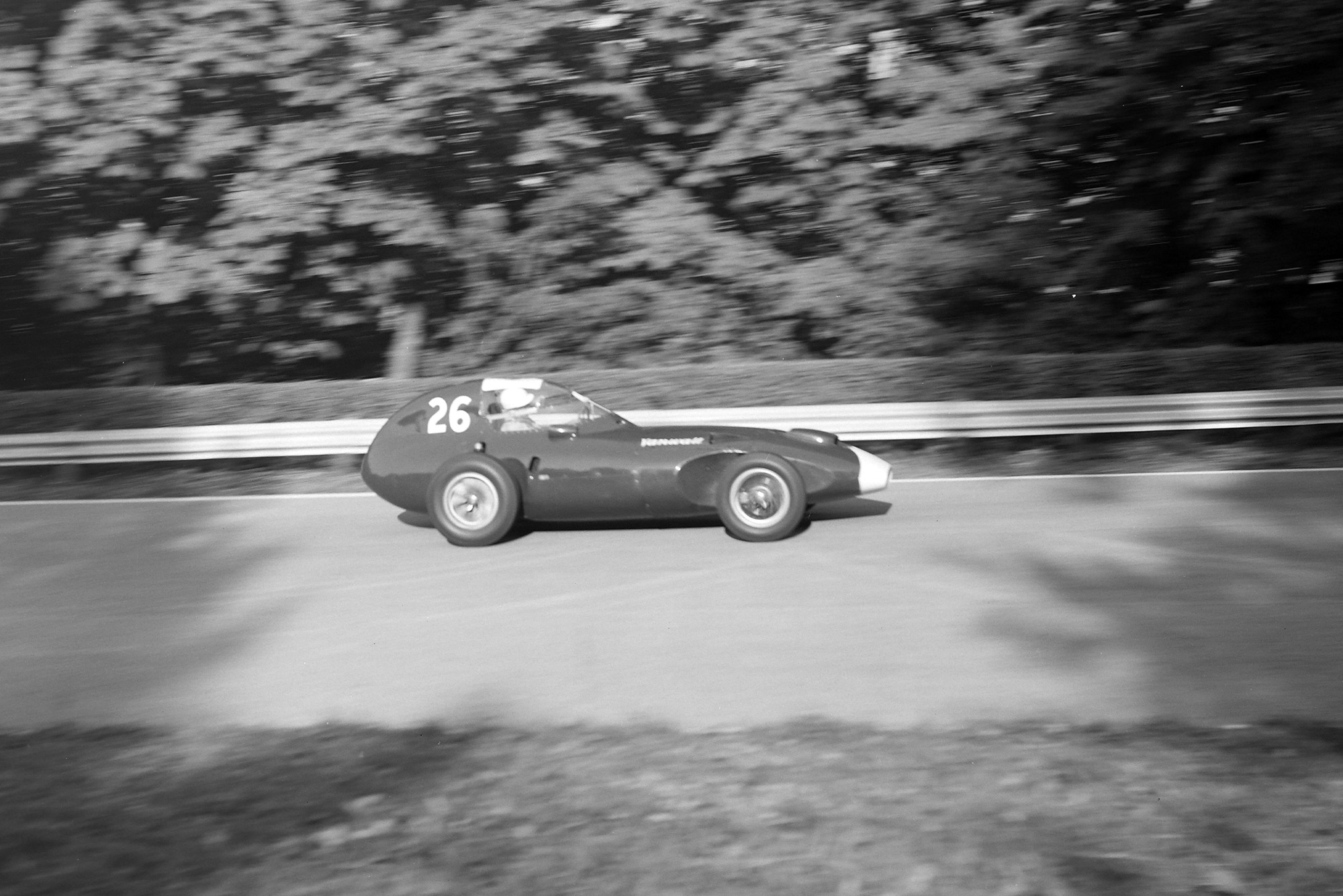 Stirling Moss tests a closed cockpit on his Vanwall