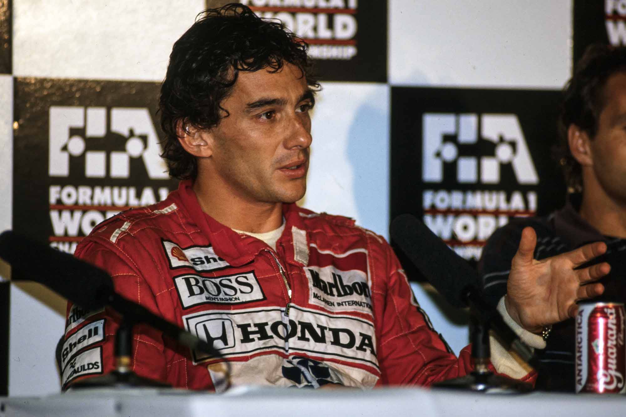 Ayrton Senna during his outburst at the 1991 Australian Grand Prix press conference