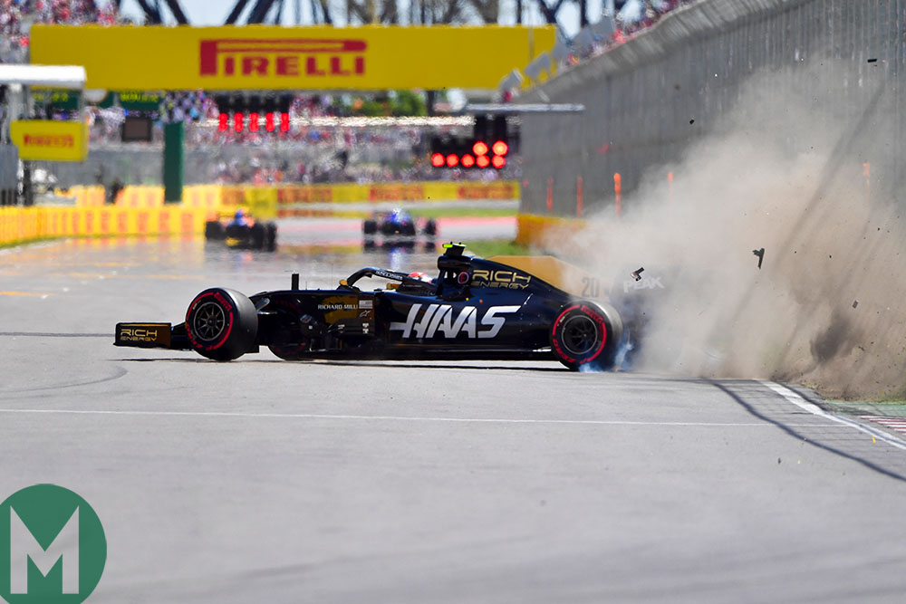 Kevin Magnussen crashes at the end of 2019 Canadian Grand Prix Q2