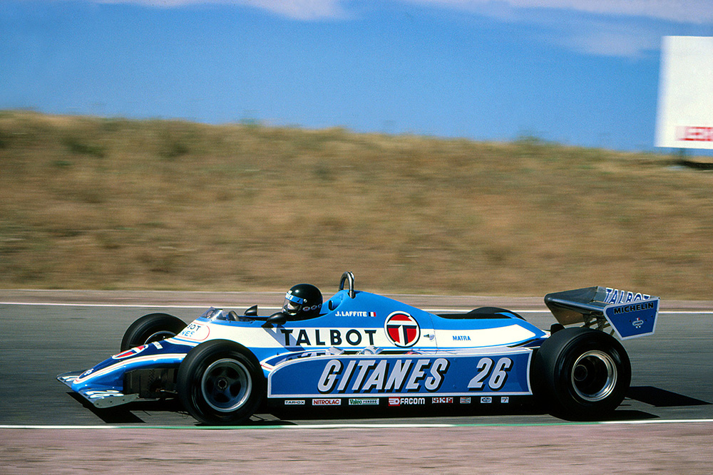 Jacques Laffite in his, Ligier JS17 who finished second.