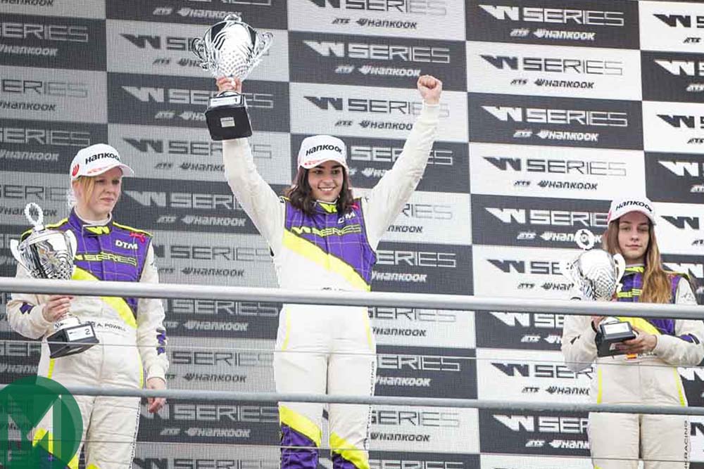 Jamie Chadwick celebrates victory at Hockenheim in W Series