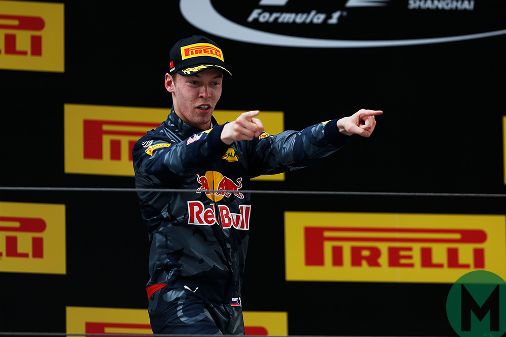 Daniil Kvyat on the podium after finishing third in the 2016 Chinese Grand Prix