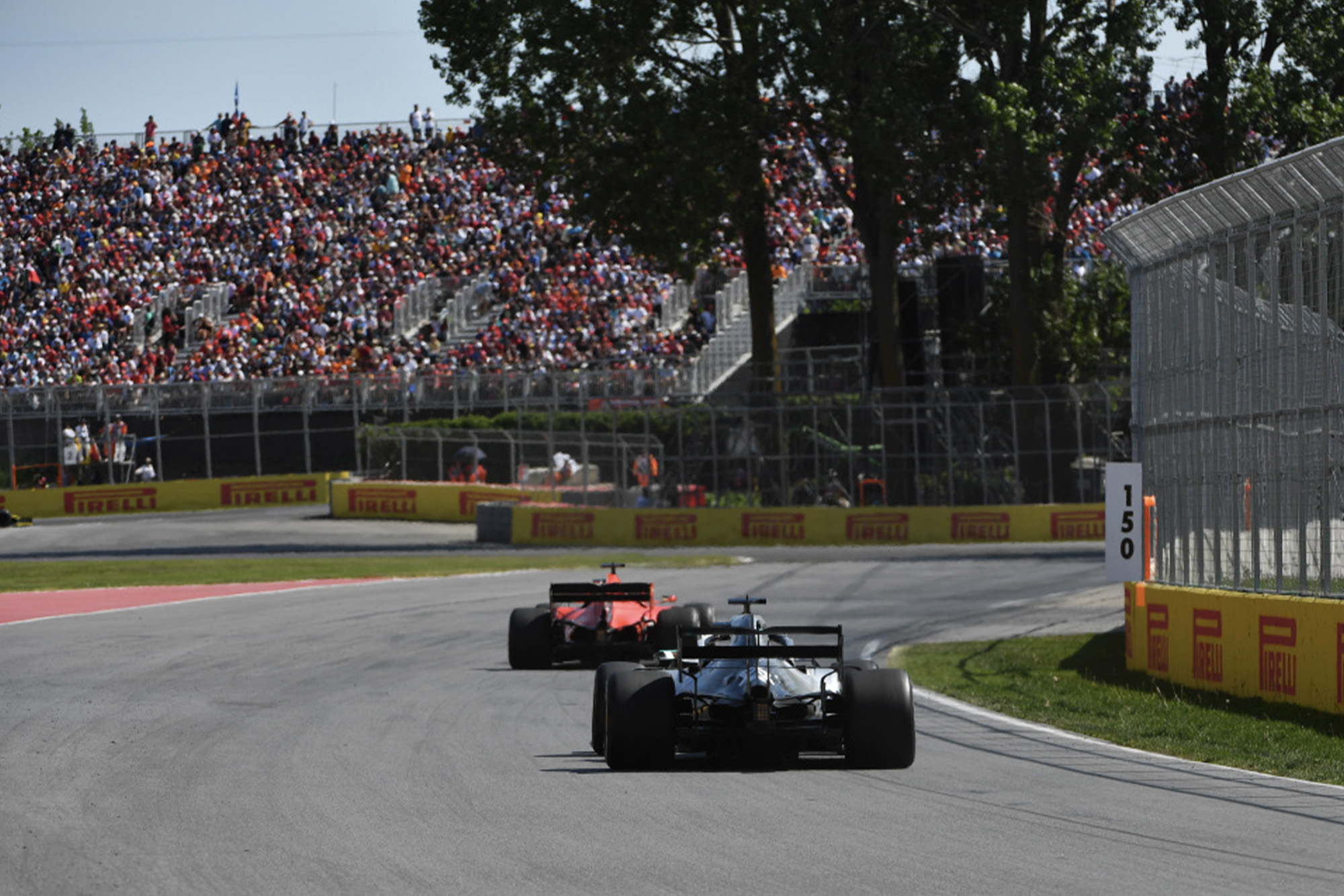 Sebastian Vettel leads Lewis Hamilton during the 2019 Canadian Grand Prix