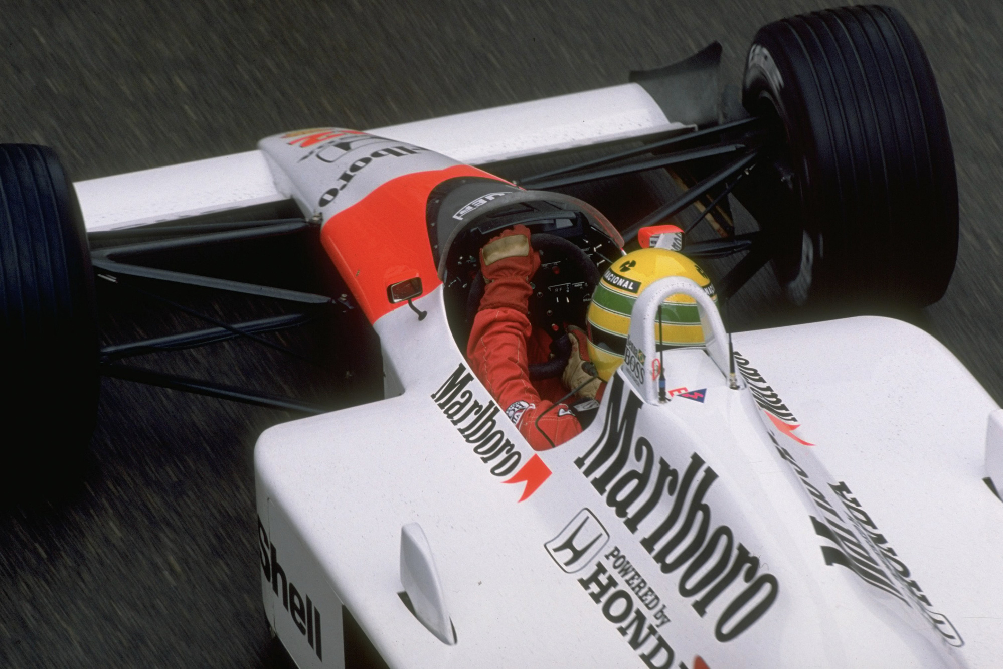 Overhead view of Ayrton Senna at the 1988 Monaco Grand Prix Getty