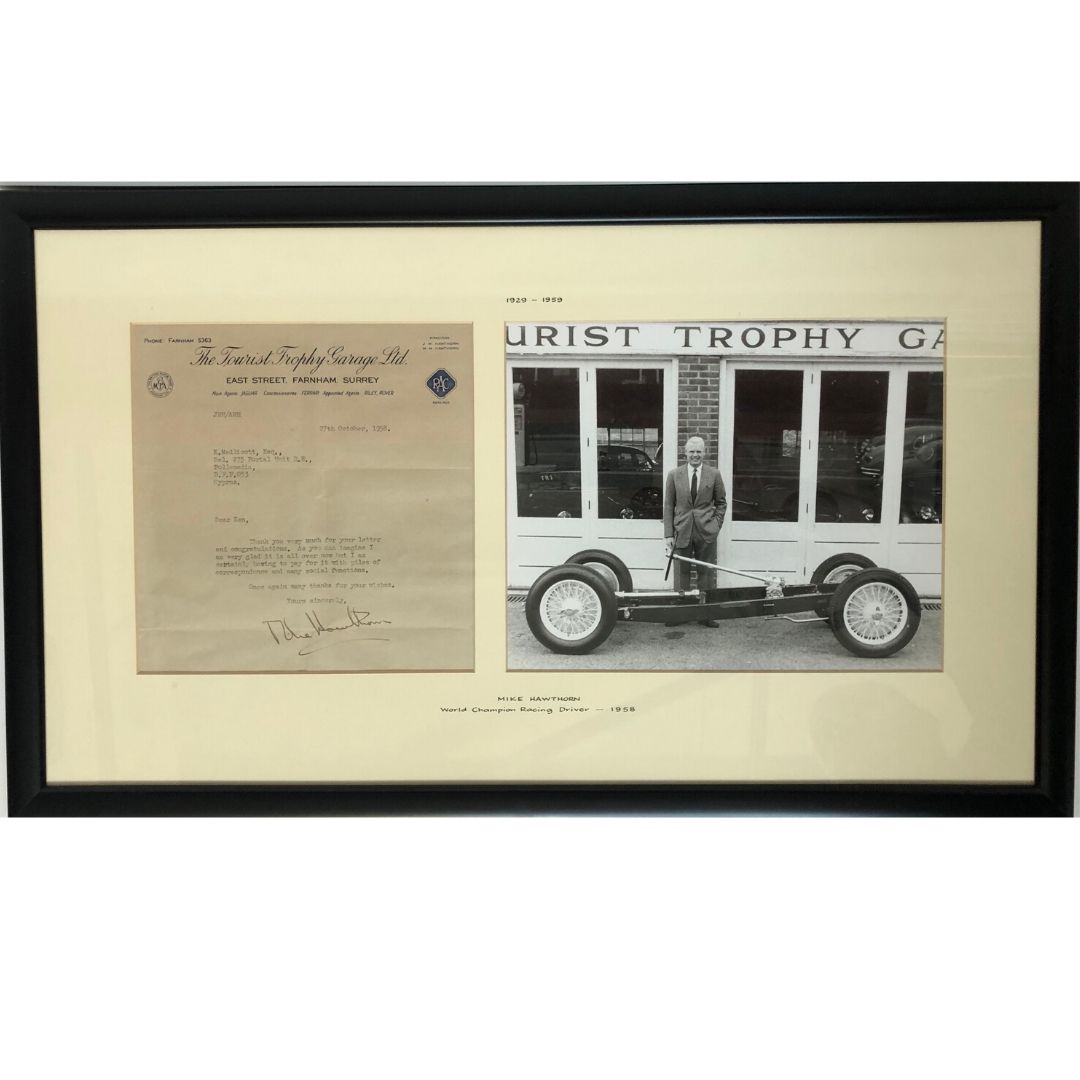 Product image for Mike Hawthorn - Ferrari - 1958 | Tourist Trophy garage letter | signed Mike Hawthorn