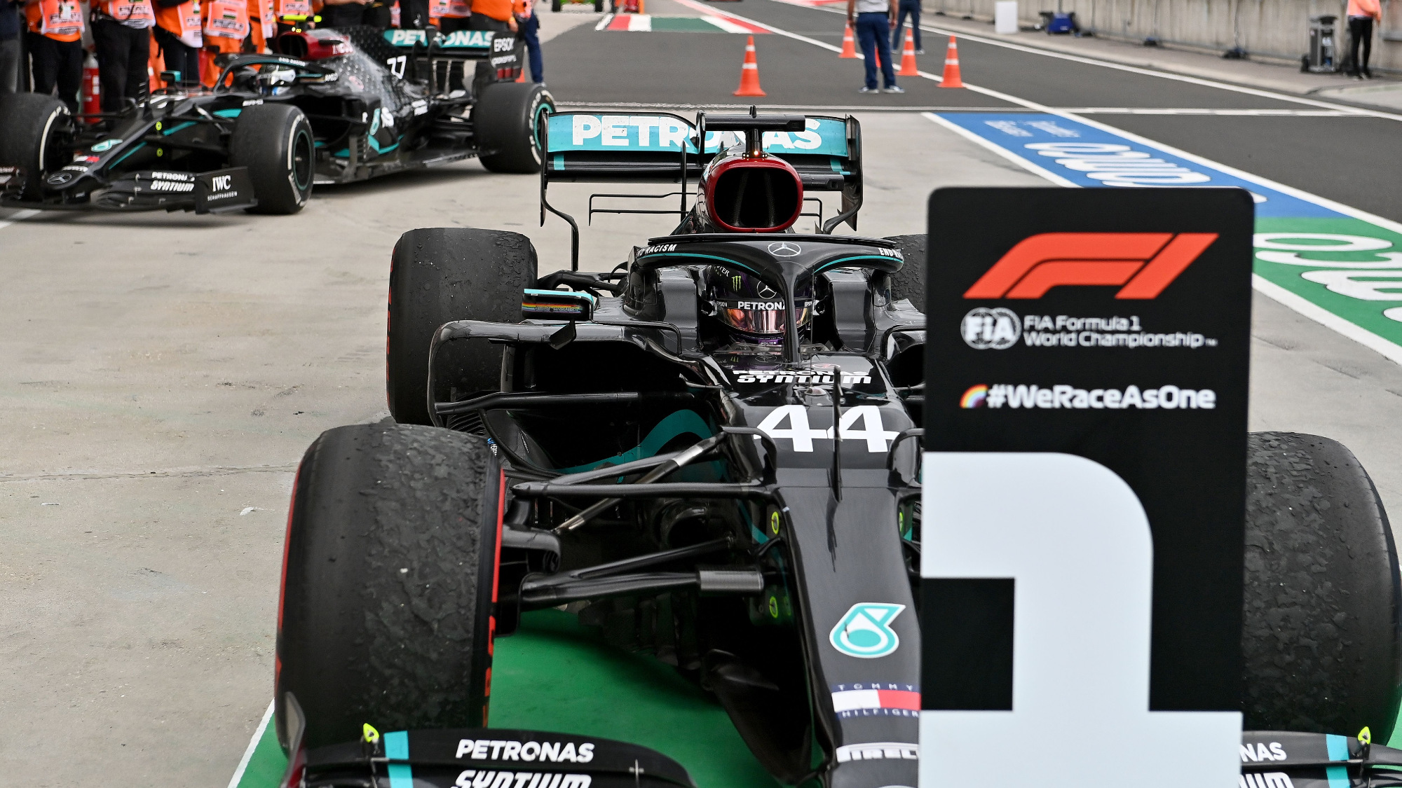 Hamilton in parc ferme after winning the 2020 Hungarian Grand Prix