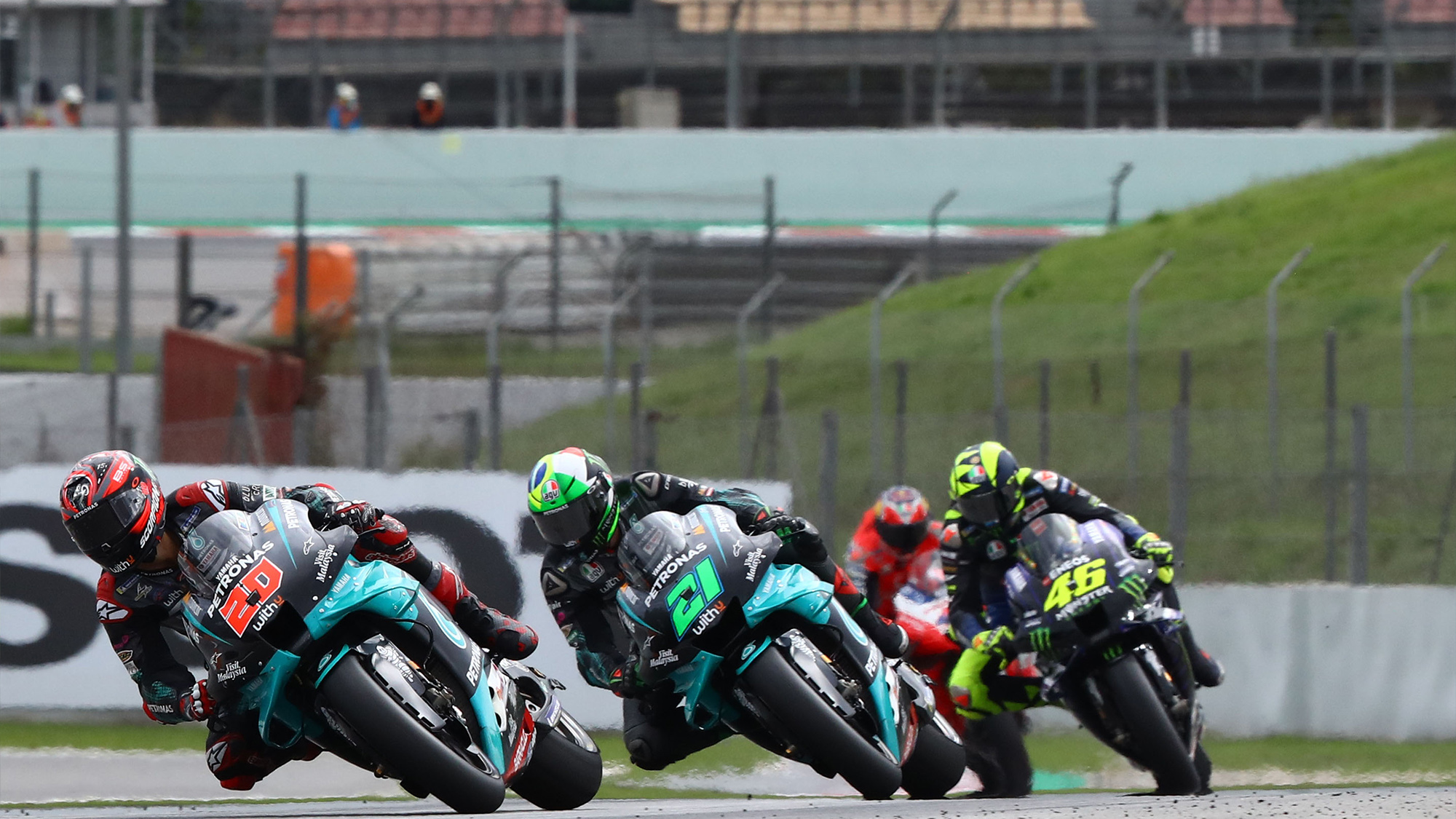 Fabio Quartararo leads Franco Morbidelli and Valentino Rossi in the 2020 MotoGP Catalan Grand Prix