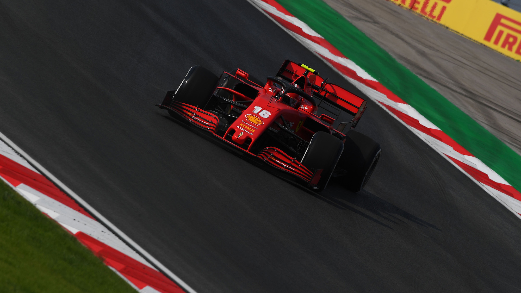 Charles Leclerc slides on the slippery Istanbul PArk circuit ahead of the 2020 F1 Turkish Grand prix