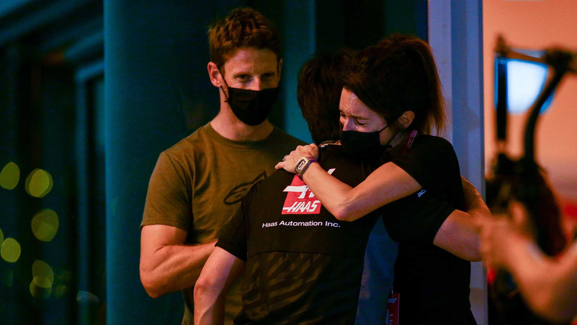 Romain Grosjean and his wife return to the Haas garage