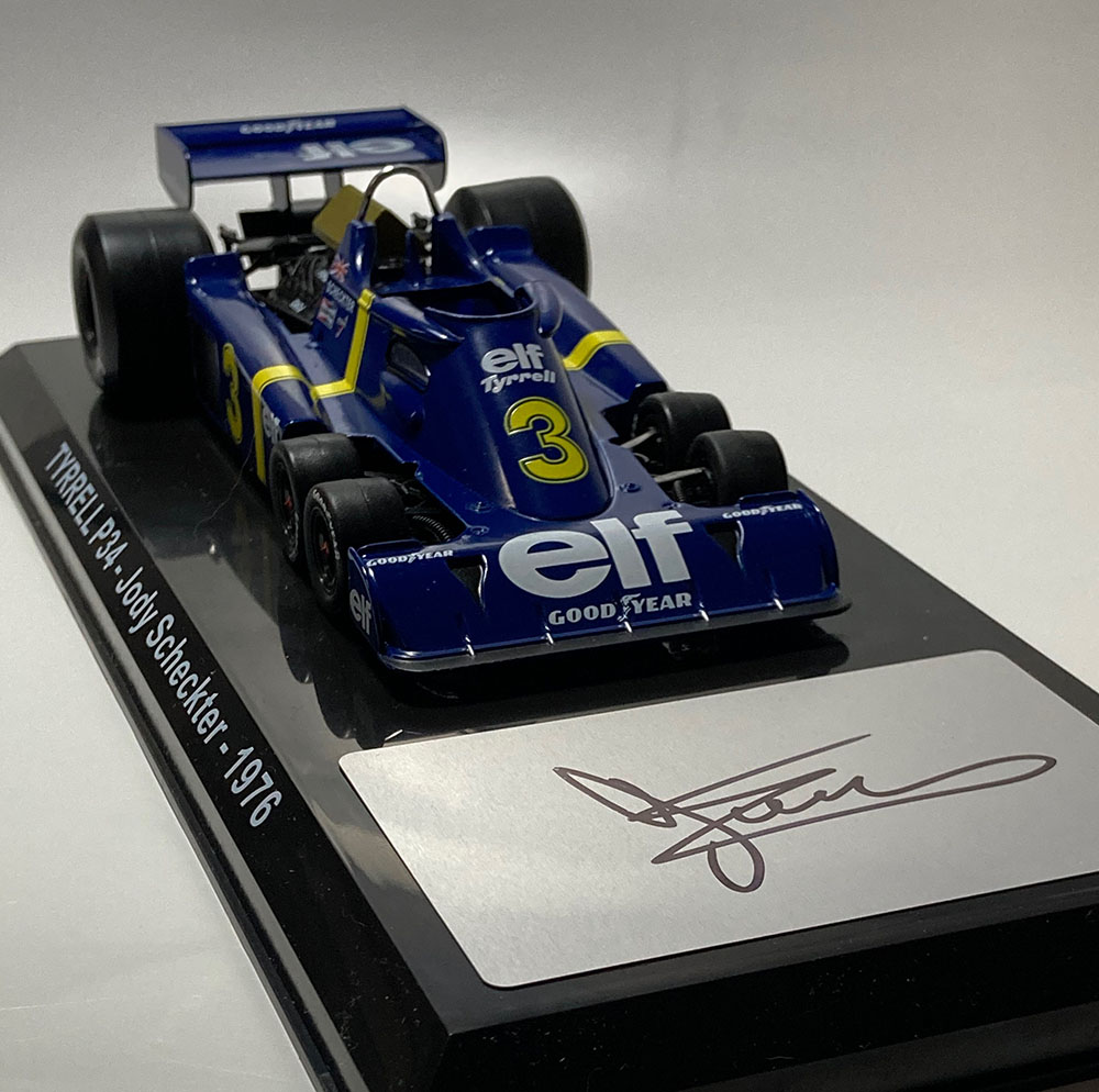 Product image for Jody Scheckter signed Tyrrell P36 six-wheeler, 1:24 scale