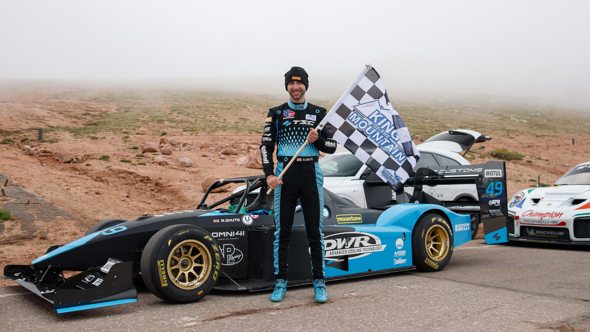 Robin Shute celebrates victory at Pike's Peak in 2021