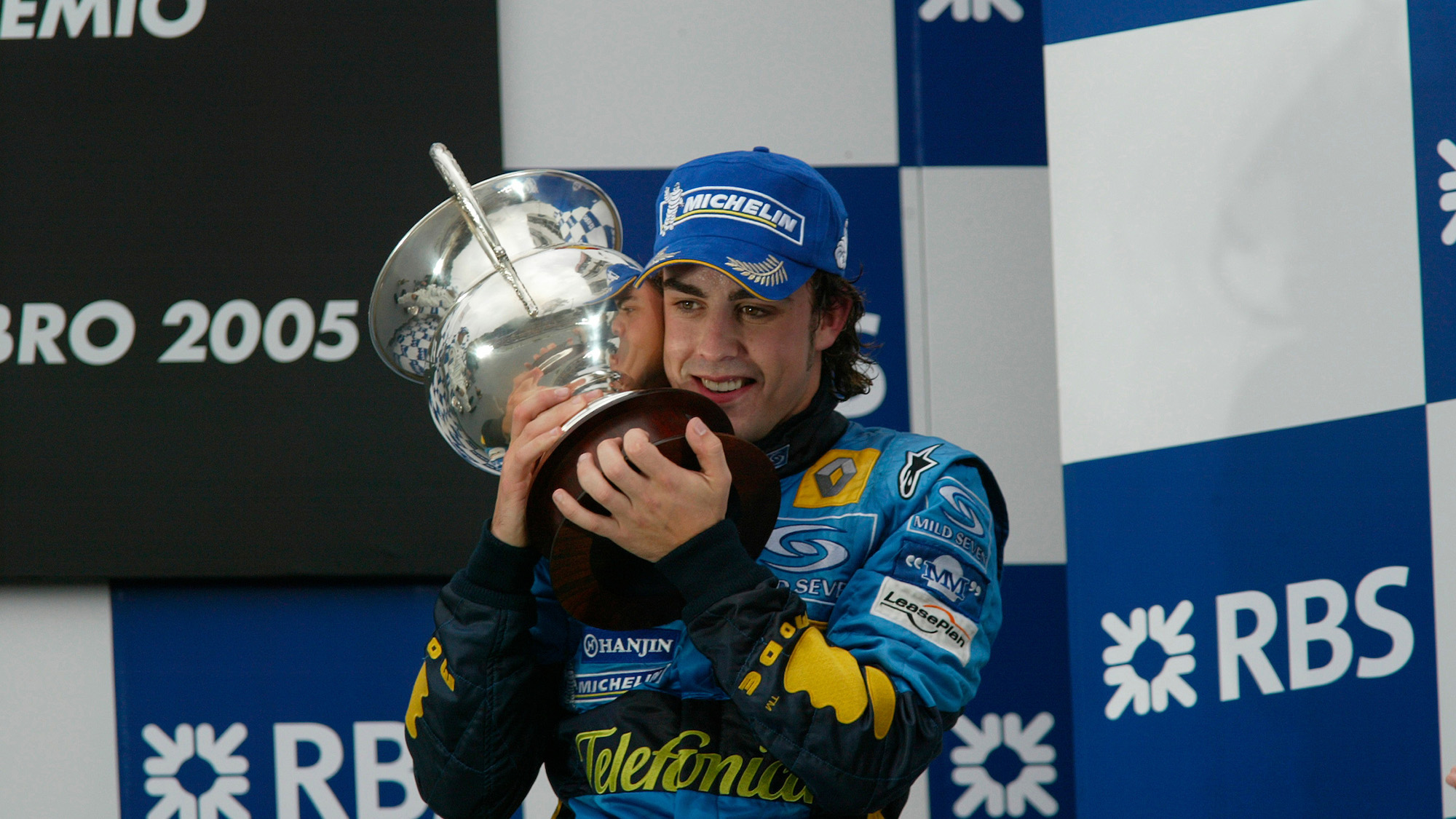 Fernando Alonso on the posium ater the 2005 Brazilian Grand Prix